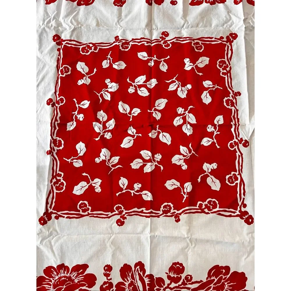 Vintage Springmaid Red and White Flowered Tablecloth See Details